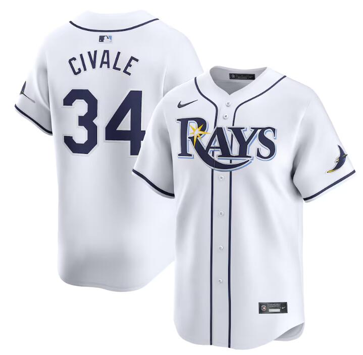 Men's Tampa Bay Rays #34 aron Civale White Home Limited Stitched Baseball Jersey